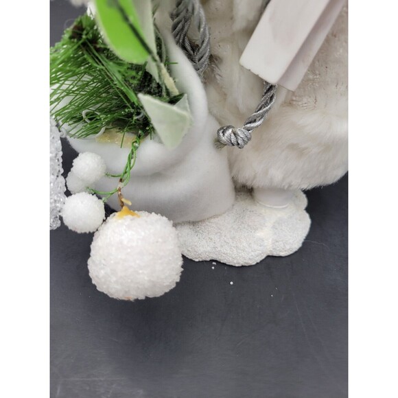 Standing Santa Claus Figure 12" Old World Style White Coat Holding Skis 12" - Picture 9 of 9